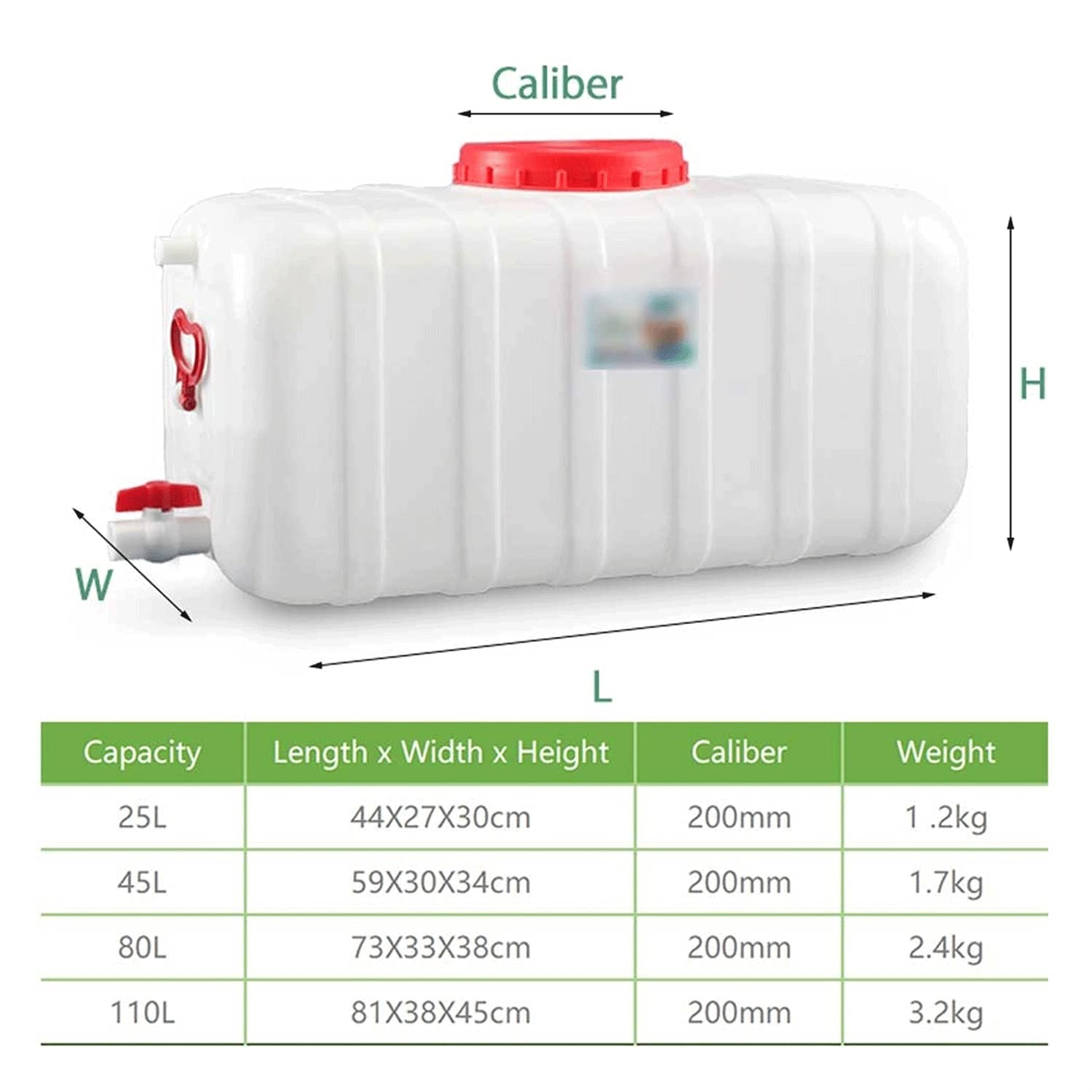 Secchio di capacità del serbatoio dell'acqua Serbatoio dell'acqua quadrato orizzontale Serbatoio dell'acqua, Contenitore per l'acqua da campeggio portatile, Contenitore per l'acqua da campeggio 25L/4