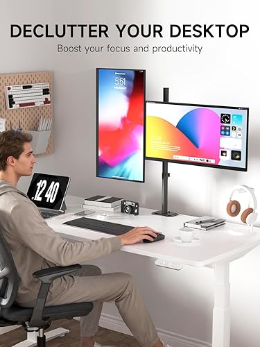 Miniatura 5 de Bracwiser Soporte de brazo de monitor doble totalmente ajustable de 31.5 pulgadas de alto, se adapta a dos pantallas de 13 a 27 pulgadas, 22 libras
