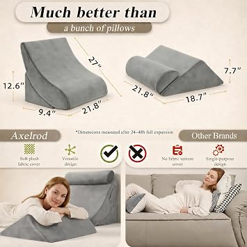 Axelrod 4PCS Orthopedic Bed Wedge Set — 55cm Wide Foam Wedges, Grey