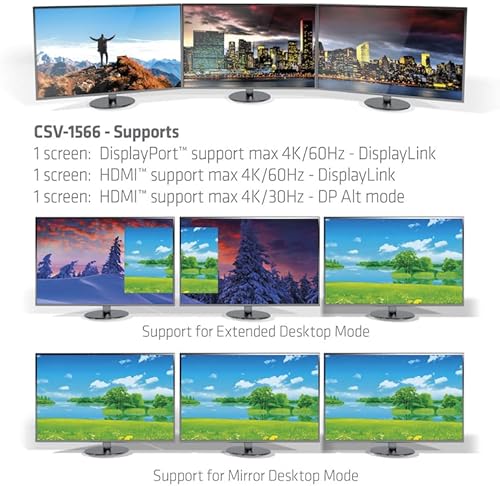 Miniatura 4 de Club 3D CSV-1566 USB Gen1 Tipo-C Triple Pantalla DP Modo Alt Displaylink Dynamic PD Dock de carga con 120 vatios PS
