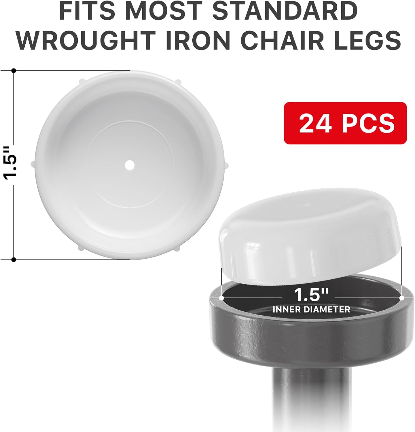 X-Protector Wrought Iron Patio Furniture Feet Caps - 24 PCS 1.5in - White Outdoor Chair Leg Floor Protectors - Plastic Outdoor Furniture Pads - Wrought Iron Chair Leg Caps - Protect Any Surfaces!
