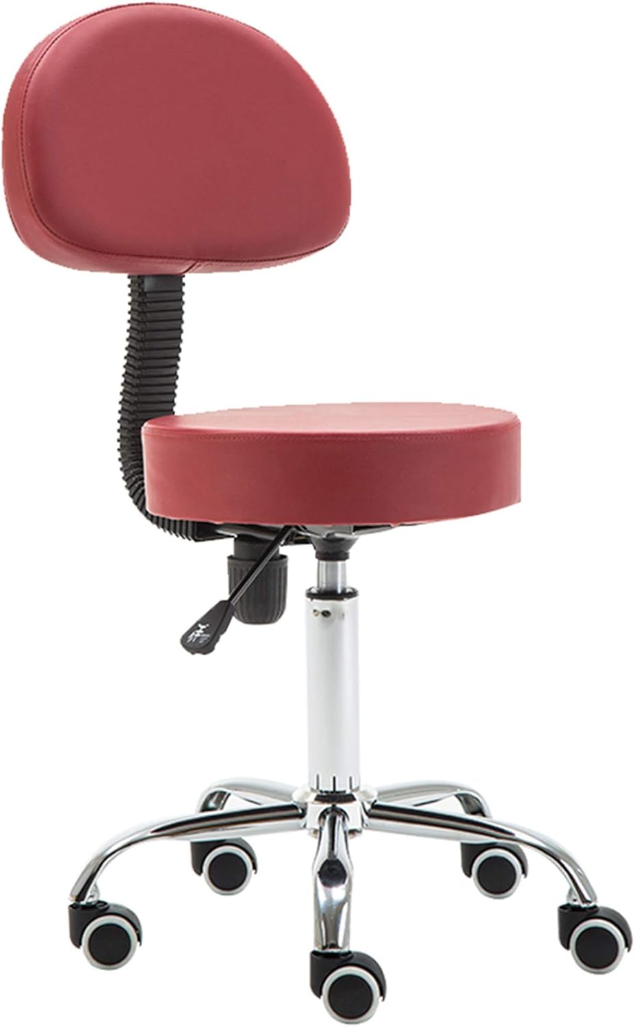 Yogafa Sgabello Rotondo in Pelle PU Girevole Poggiapiedi Regolabile Schienale per Sedia Da Lavoro Regolabile in Altezza,Rojo,with backrest