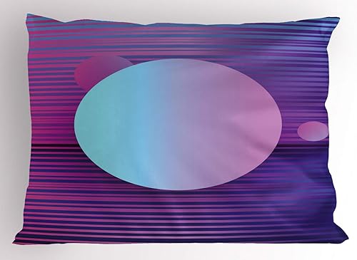 Ambesonne Synthwave Pillow Sham, Abstract Contemporary Futuristic Art with Stripes and Galactic Rounds, Decorative Standard Size Printed Pillowcase,