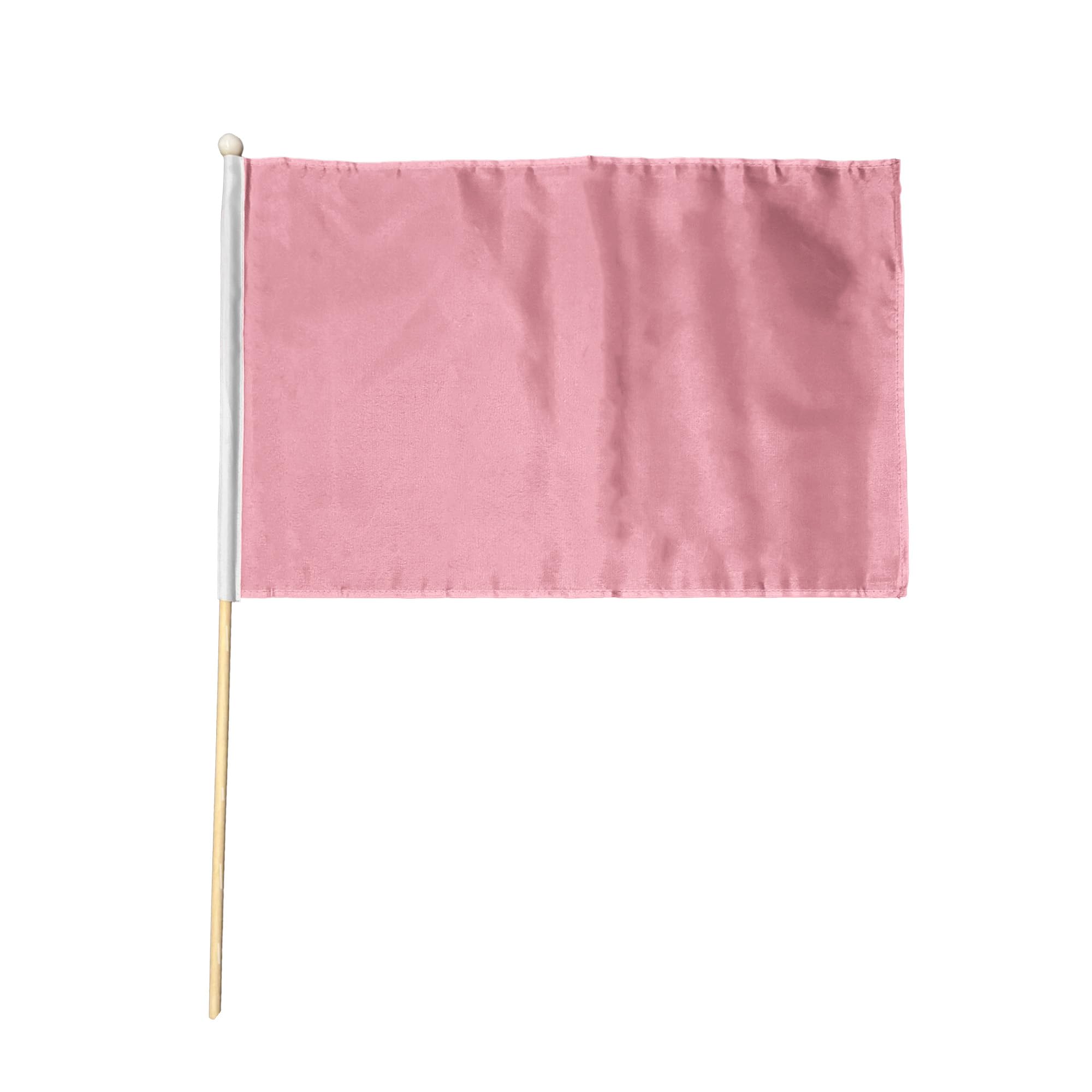 Flagtex Plain Pink Pack of 12 Hand Waving Flag (9x6 Inch) - Premium Wooden Stick Hand Flag 9x6 Inch Natural Wood Pole Solid Color Blank Flag Events Sports Parades Crafts