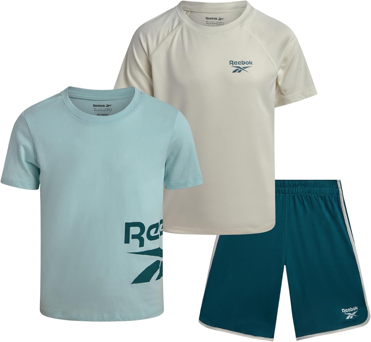 Reebok Boys Athletic Shorts Set - 3 Piece Summer Clothes Outfit with Graphic Tees and Boys Running Shorts for Active Kids