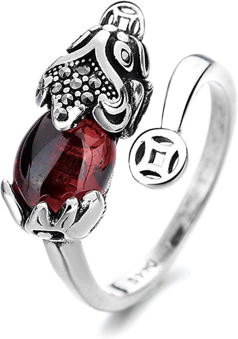 Adjustable Pixiu Ring - 990 Silver & Copper Feng Shui Ring For Wealth & Protection - Mantra Design - Size 18-33