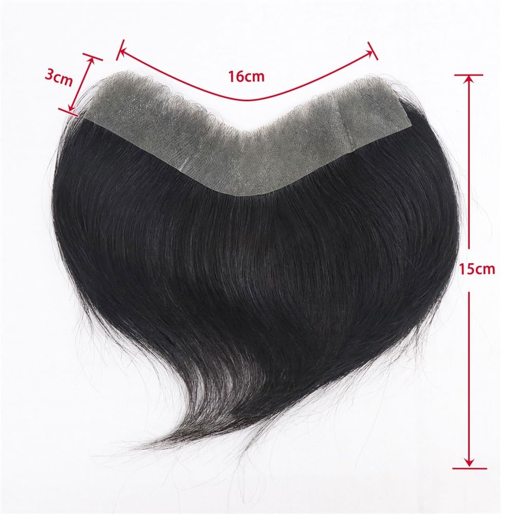 Tupet męski 0,06 mm, cienka peruka z naturalnych włosów w kształcie litery V, niewidoczna linia włosów, peruka męska (16 x 3 cm)