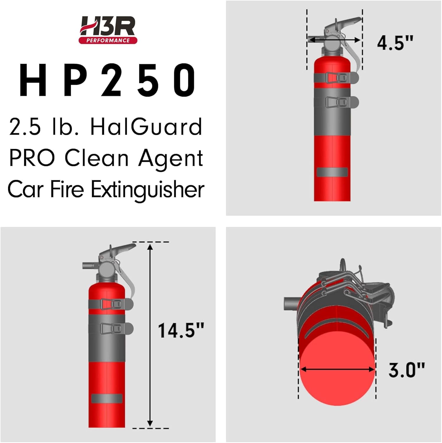 H3R HalGuard PRO Halon Clean Agent Fire Extinguisher for Car – 2.5 lb Red, Vehicle & Auto, UL Listed (HP250R)
