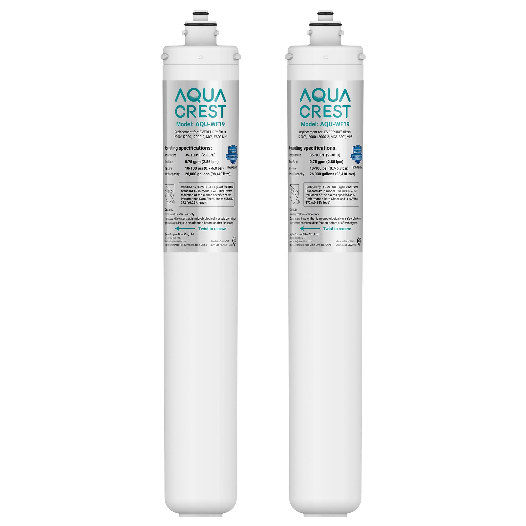 AQUA CREST I2000 2 Under Sink Water Filter Replacement for Everpure i2000 EV9612-22 MC2 ESO7 MH2 EV9612-56 EV9607-25