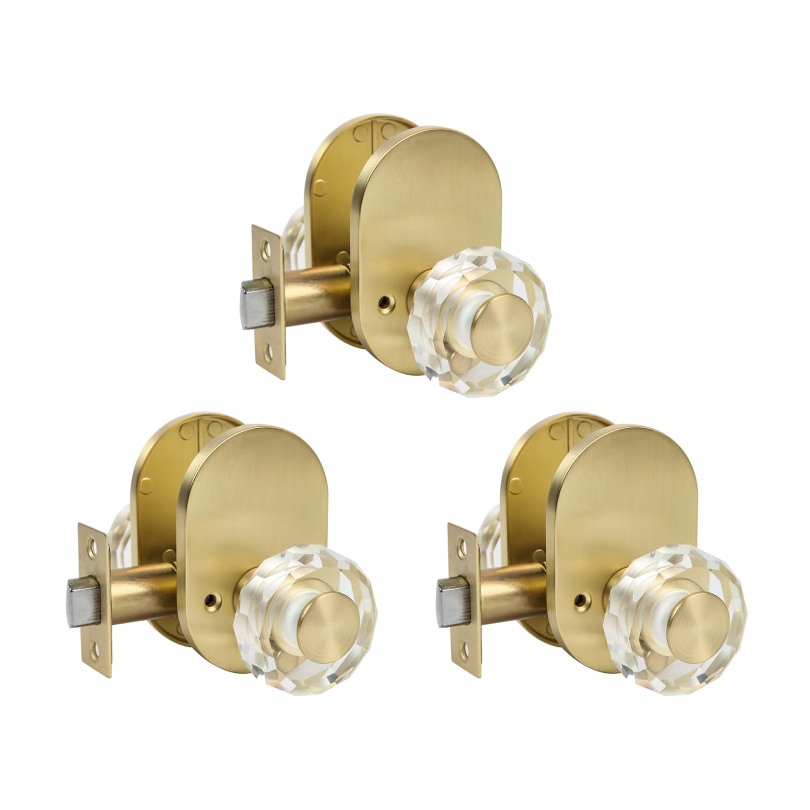 Gold Privacy Door Knob - Lock & Clear Glass -8