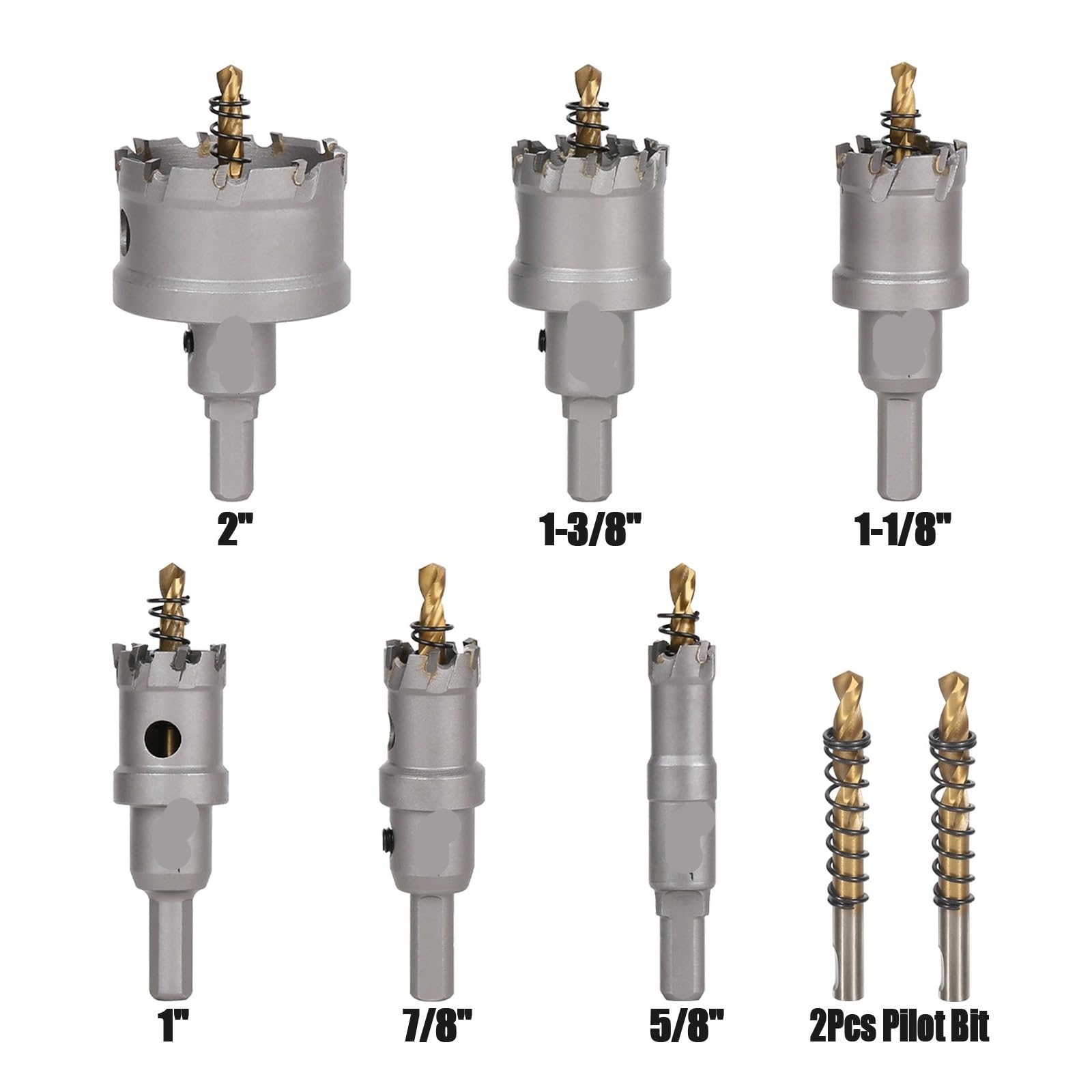 Kit De 6 Sierras De Corona De Carburo TCT Con 2 Brocas For Metales Duros Como Acero Inoxidable, Cobre, Hierro Y Aleación De Aluminio.