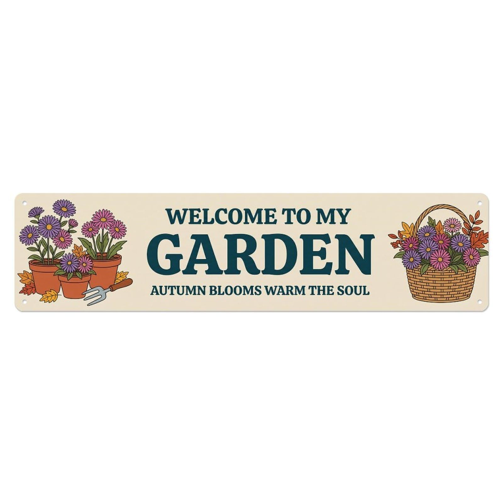 Garden Welcome Retro Aster Autumn Floral Metal Tin Sign