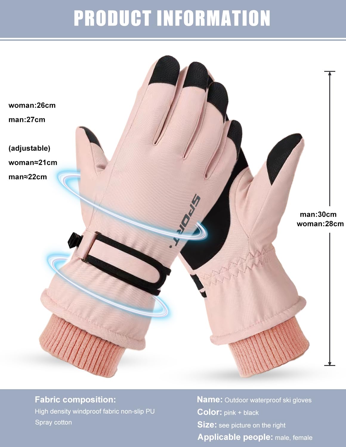 Guantes de Esquí Impermeables Mujer Nieve Invierno - Grueso Térmicos Pantalla Táctil Unisex Snowboard Moto Ciclismo
