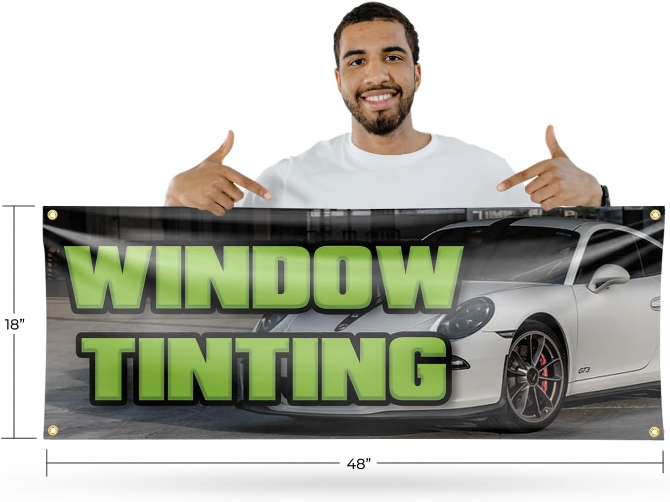 Window Tinting Banner Sign 18 Inch x 48 Inch | 13 oz Vinyl with Metal Grommets | Heavy-Duty Single-Sided Outdoor Durable Printed High-Quality Weatherproof | Made in the USA