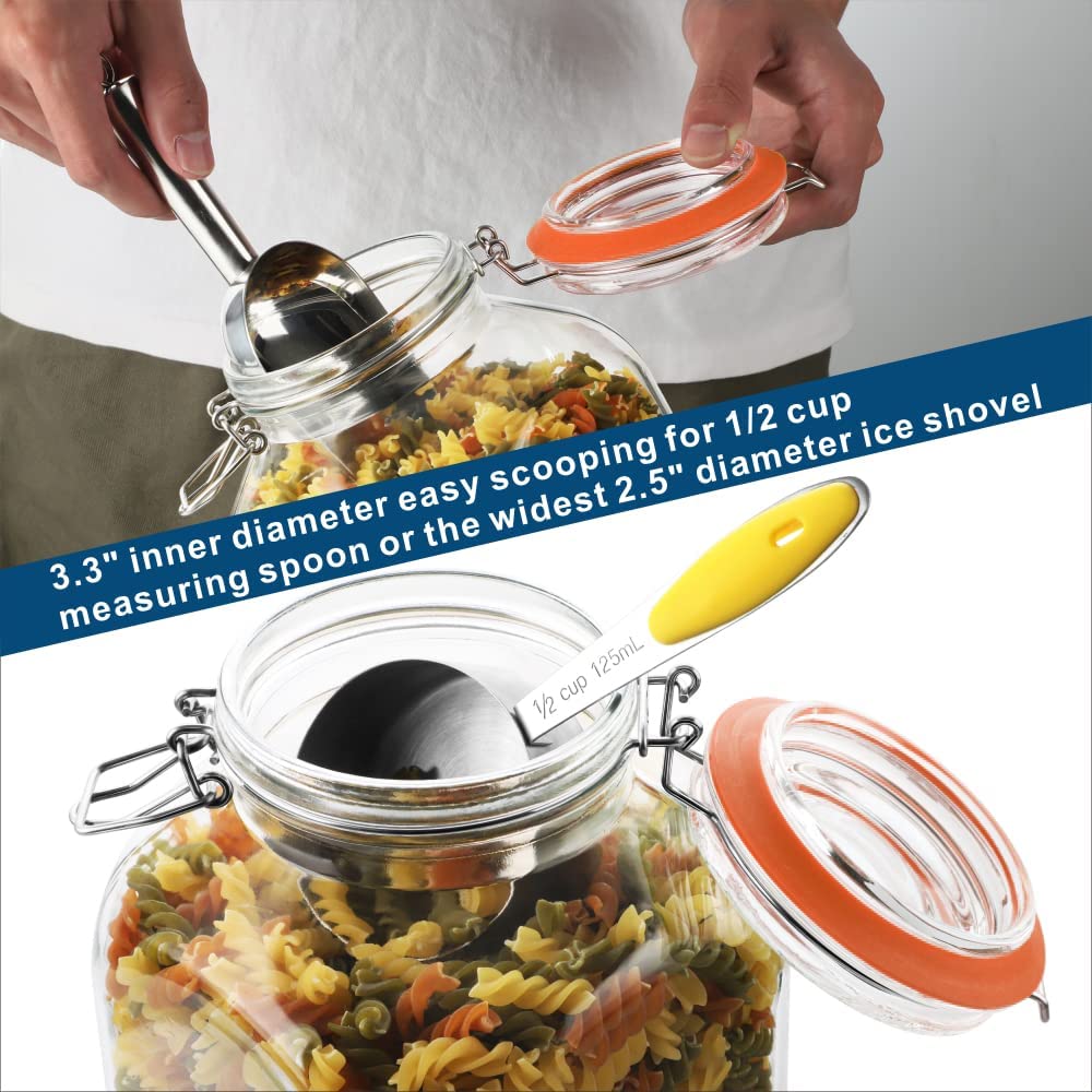Wissy&Konny Barattoli Di Vetro Da 1 Gallone (2 Pezzi) Con Coperchi Ermetici E Cucchiai – Per Alimenti, Farina, Tè, Uova, Adatti Al Freezer