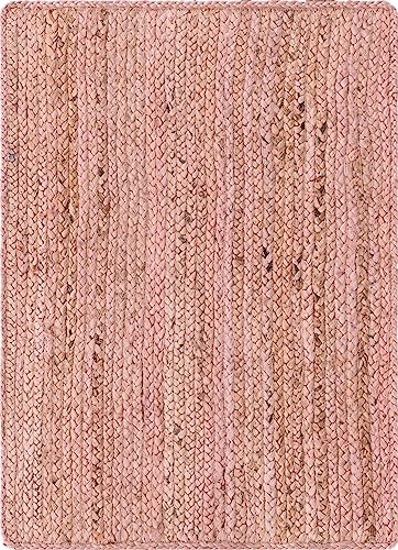 Image of Unique Loom Braided Jute Collection Area Rug - Dhaka (2' x 3' 1 inch Rectangle, Light Pink)