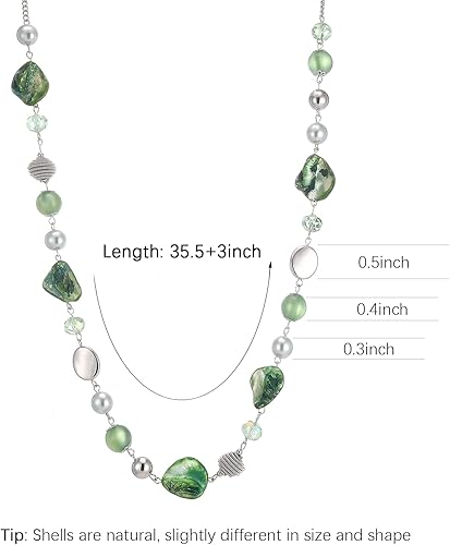 Miniatura 6 de FULU AUTUMN Collares largos de cuentas para mujer, collar de cadena de eslabones plateados con cuentas de cristal de concha, regalos de fiesta para