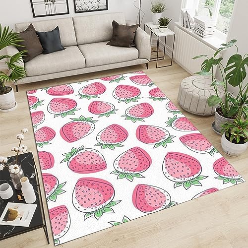 PAJEON Frische, Einfache Cartoon-Frucht-Erdbeere Teppiche Gegend, 140 x 200 cm Kurzflor...