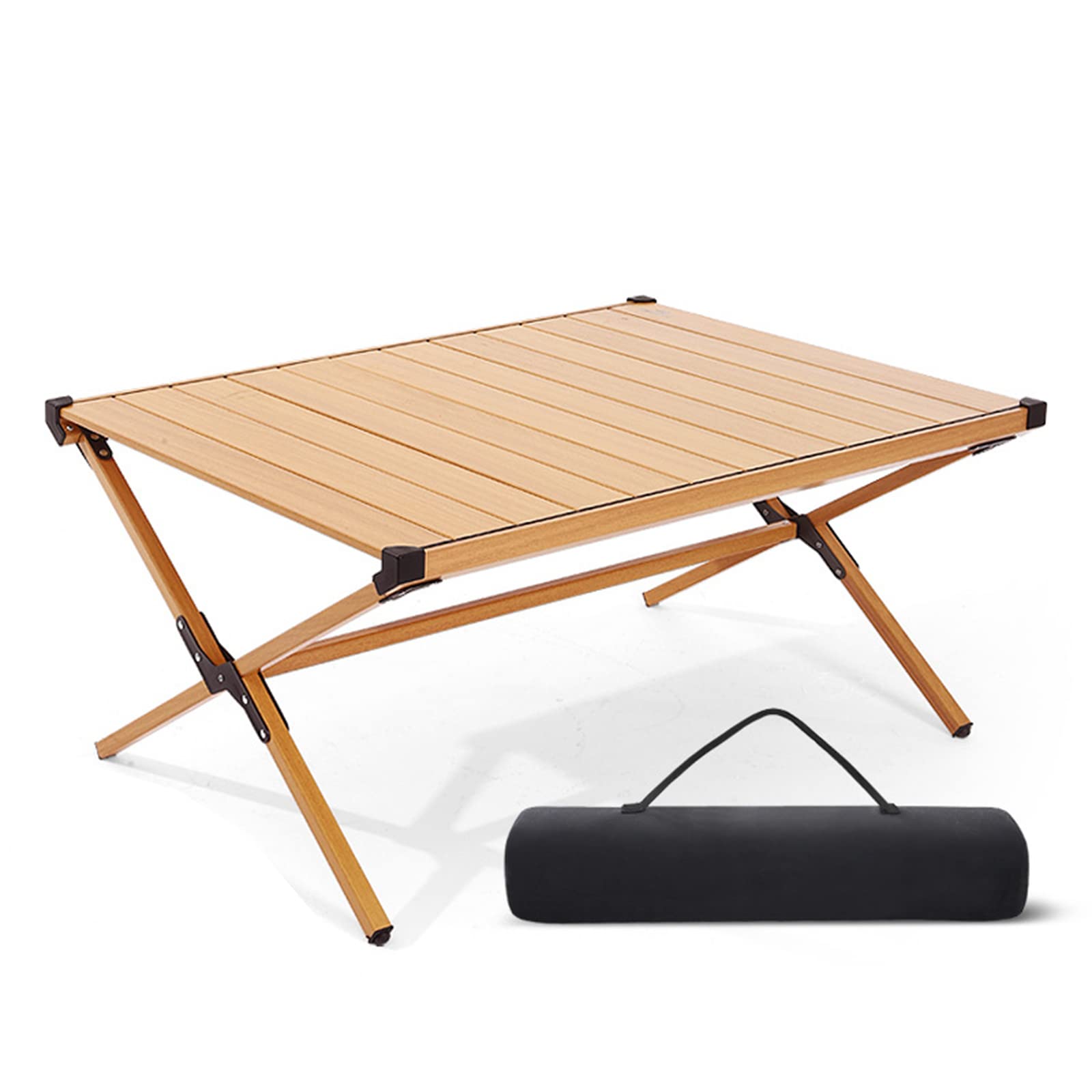 Table de Camping Pliante en Aluminium Roll UpTable Portable Stable Pique-Nique Fournitures de Plein Air Meubles en Grain de Bois pour BBQ Backyard Party,Wood,S(Length89cm)