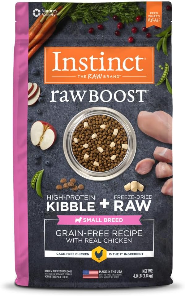 Raw Boost Small Breed, Natural Dry Dog Food with Freeze Dried Pieces, High Protein, Grain Free Recipe - Real Chicken, 4 lb. Bag