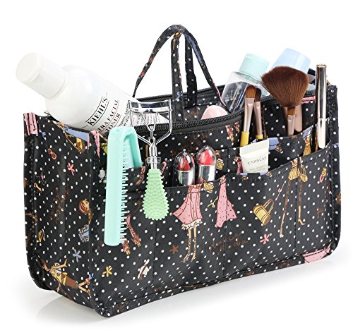 Cosmetic Bag for Women Cute Printing 14 Pockets Expandable Makeup Organizer Purse with Handles (Girl)