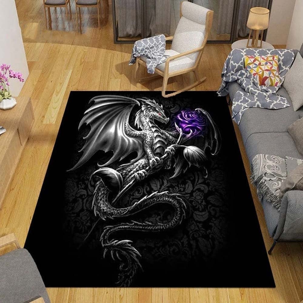 Tapis de salon dragon motif rose 3D créez une ambiance chambre enfant cosy