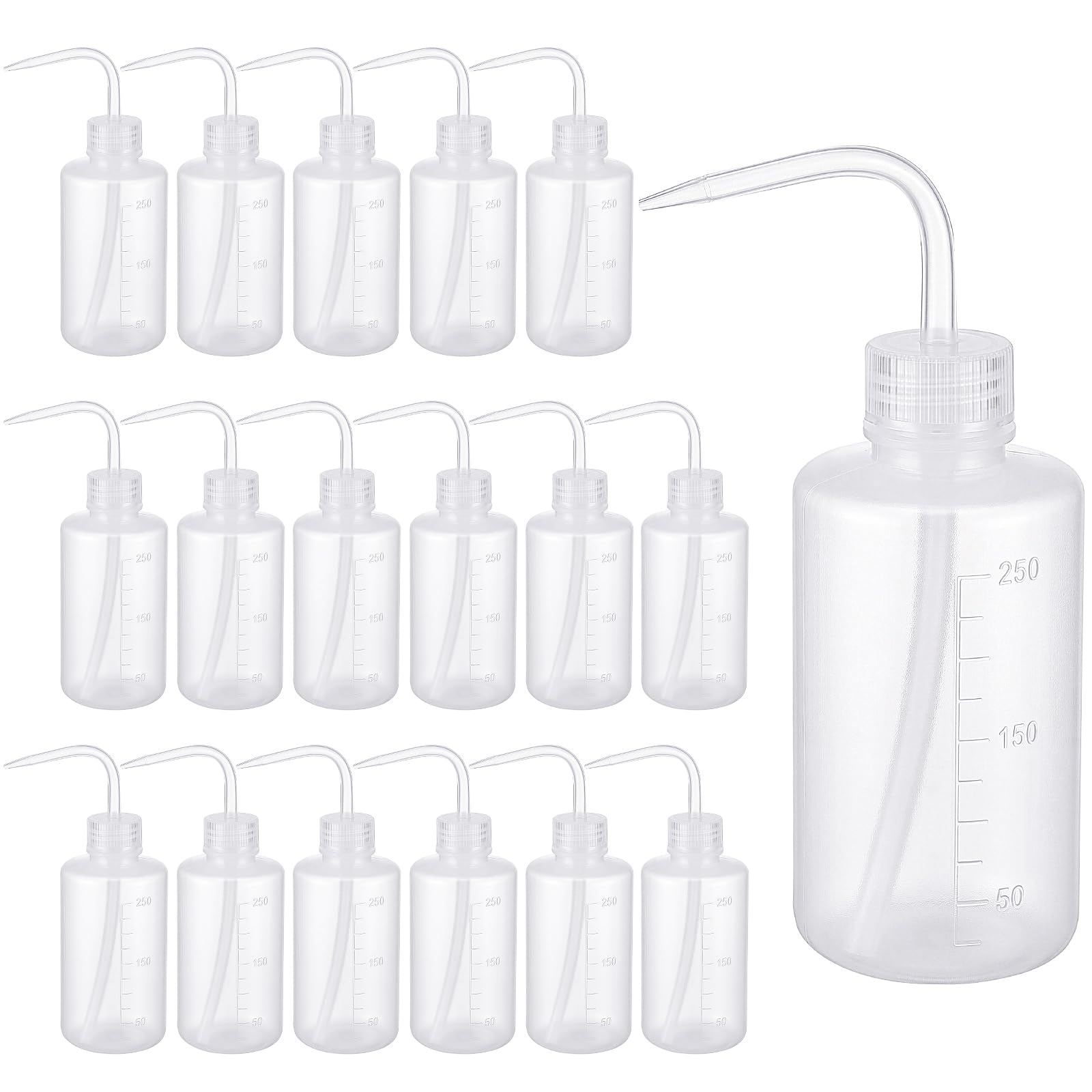 Zubebe 18 Pcs 250ml/500ml Tattoo Wash Squeeze Bottle Bulk Plastic Squirt Lash Water Bottle with Narrow Mouth Scale Labels for Lab Wash Cleaning Water Tools, Plant Irrigation (Clear,250ml)