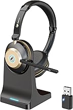Earbay Wireless Headset, Bluetooth Headset With Microphone Noise Canceling & USB Dongle, V5.3 Bluetooth Headphone with Charging Dock & 50hrs Working Time for Computer/Phones/Teams/Skype/Zoom/Office