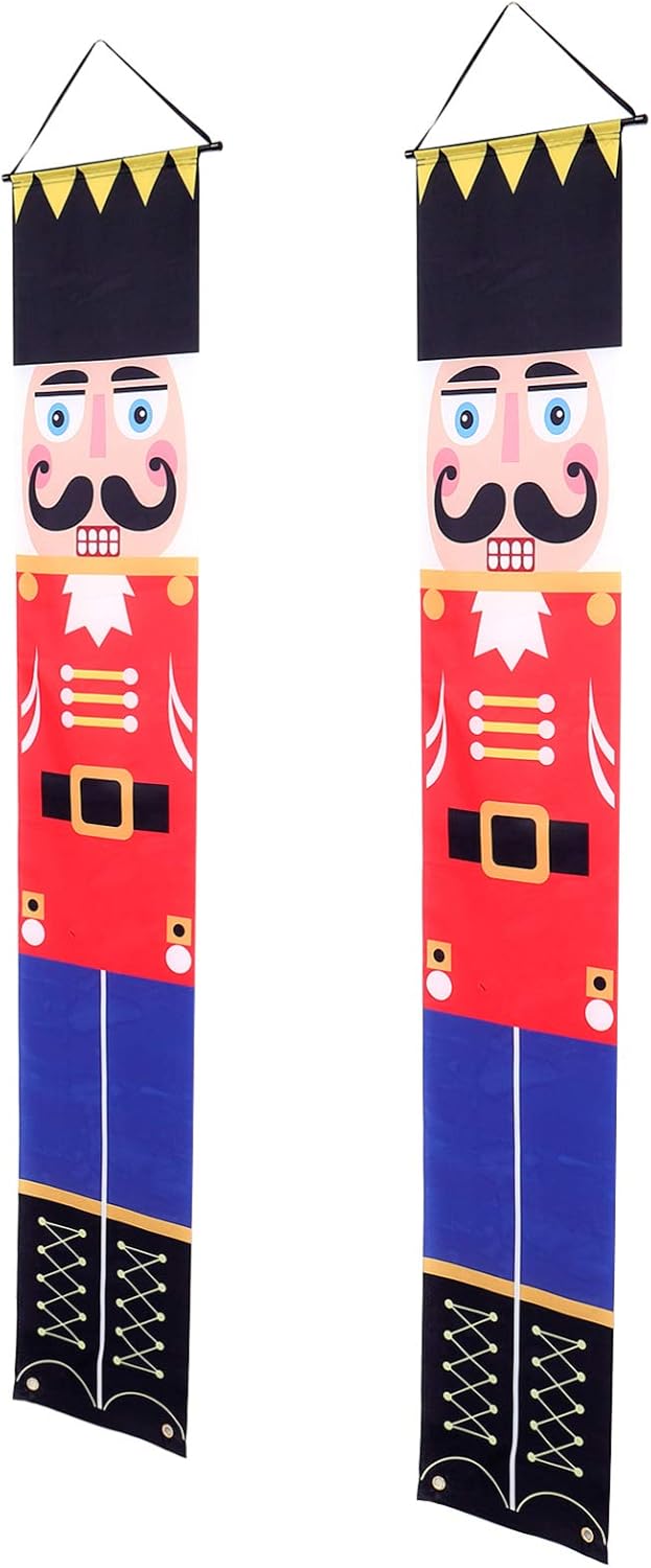 TOYANDONA 1 par de Banner de Cascanueces Soldado Cascanueces Banner de Navidad para Puerta de Entrada Patio Porche Jardín Interior Fiesta Infantil