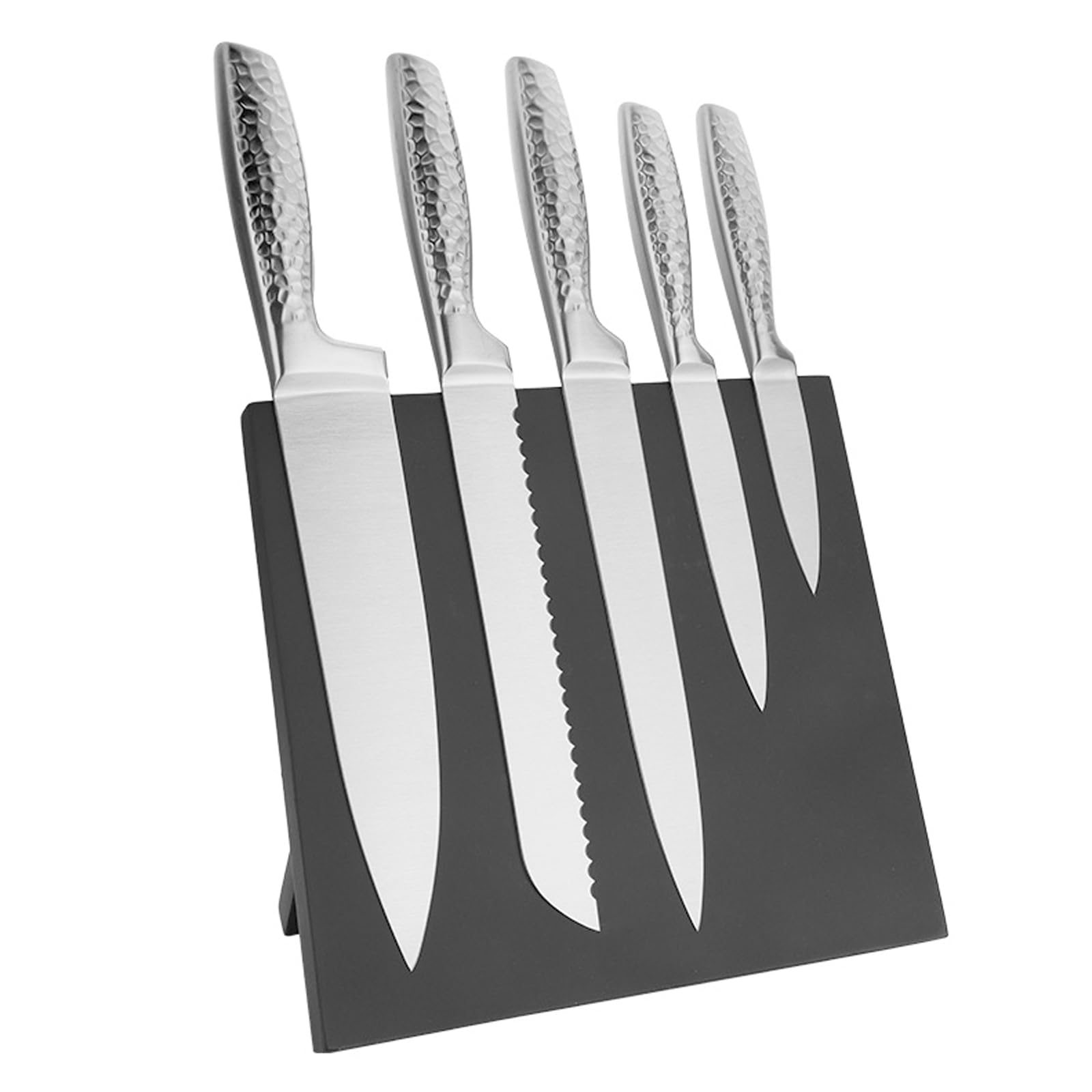 Kitchen Knife Set, 6-Pieces Silver Titanium Coated Knife Block Set with Wood Magnetic Knife Block, Non-stick & Non-slip Stainless Steel Sharp Chef Knife Set, Knives Set for Home Kitchen (Silver)