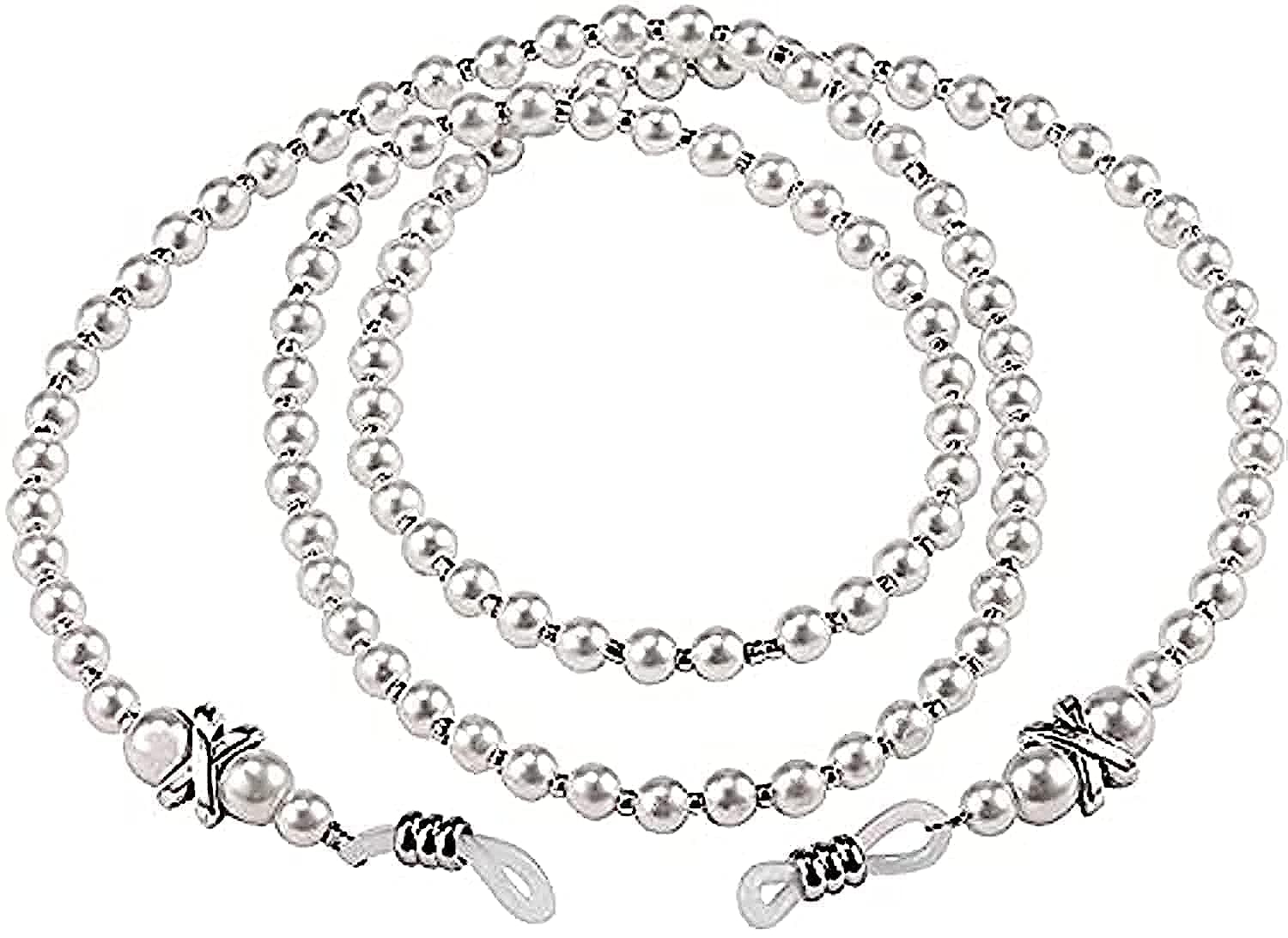 White Pearl Beaded Eyeglass Chain, Eyewear Sunglasses Cord Neck Strap Holder