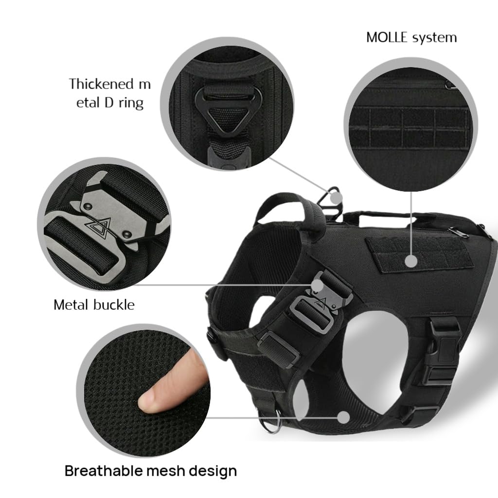 MOKATES Harness for Large Dogs UK Large Dog Harness Tactical Training Walking Vest with Leash & Collar Set for German Shepherd Malinois All Breeds - Image 2