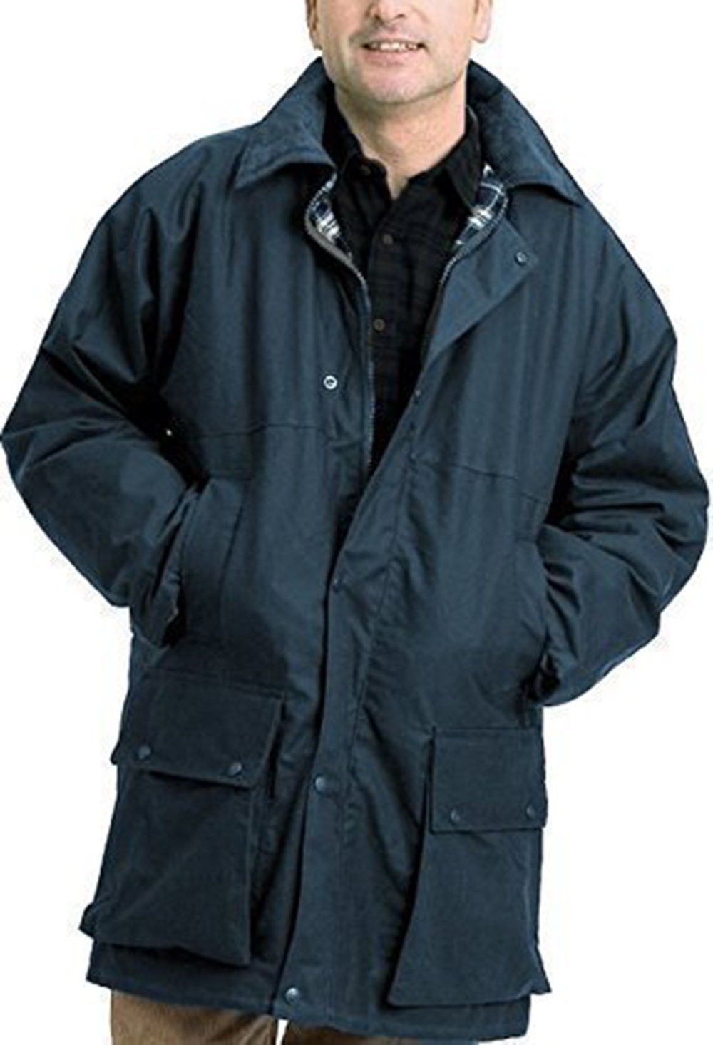Mountain PassCountrywear Mens British Made Waxed Cotton Padded Quilted Jacket Branded Coat with Hood Outdoor Countryside Oiled Fishing Hunting Shooting Farming Riding Check Lining