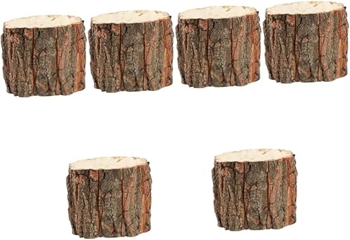 Happyyami 6 piezas de corteza de madera suculenta maceta mezcla rústica para el hogar maceta con agujero de madera cubo de flores de madera florero