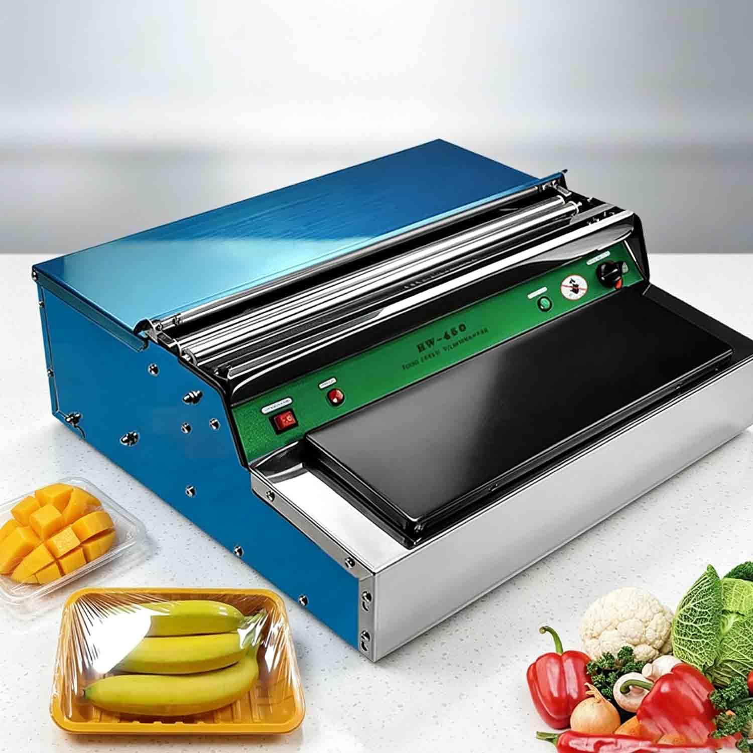 Machine Demballage sous Film Étirable, Machine Demballage Industrielle sous Film Aluminium, Température De Lame De Coupe 60-160°c, pour 45 Cm Et Moins, pour Lemballage De Viande Et De Légumes