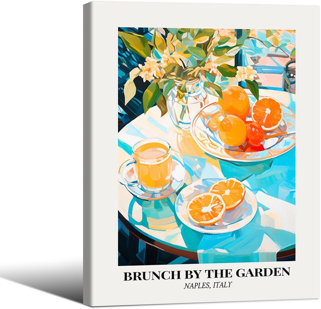 Italy Garden Food Canvas Wall Art Colorful Fruit Oranges Poster Sun-Kissed Citrus Vibrant Paintings Prints 12X16 inch Framed for Dining Room Kitchen