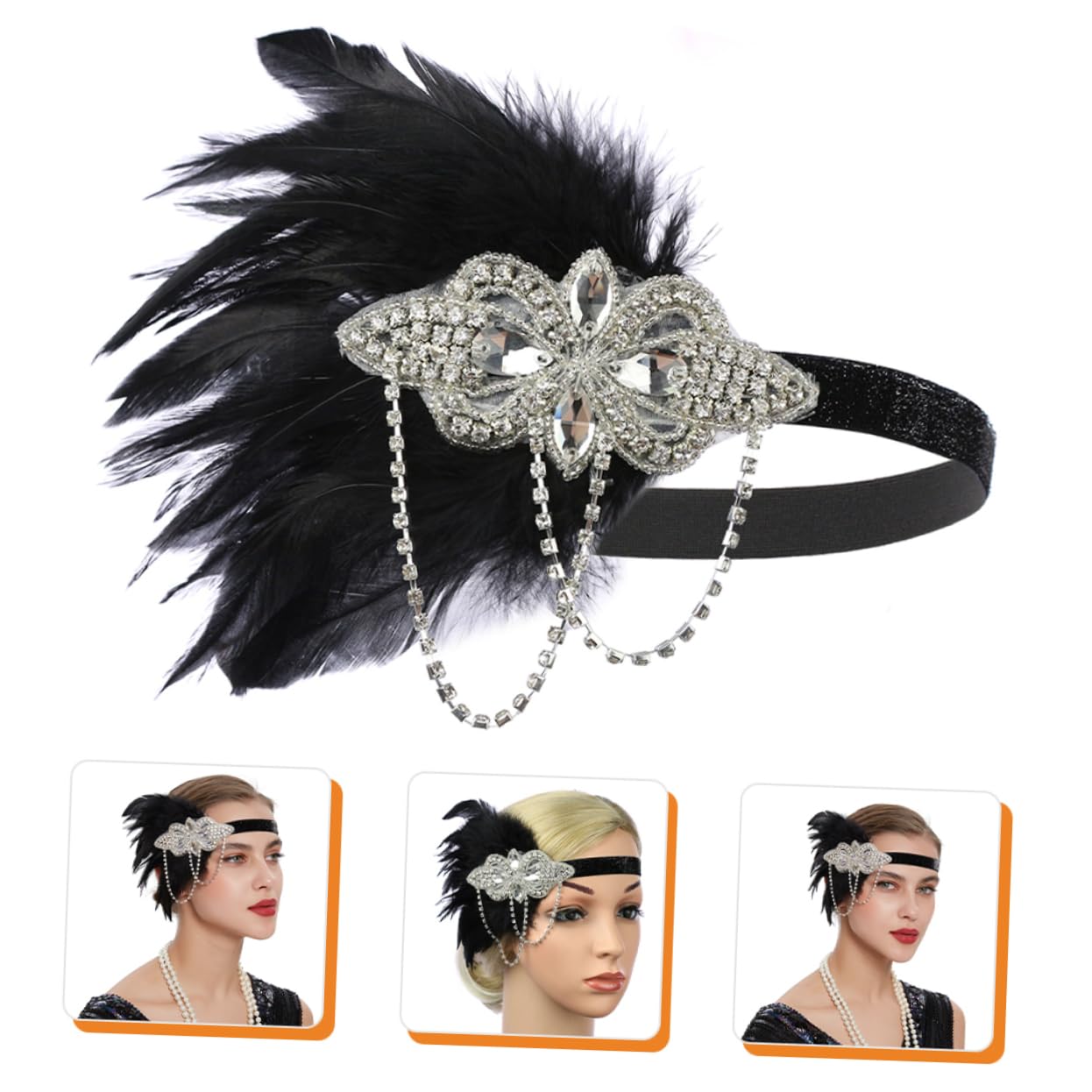 SHERCHPRY 3pezzi Cerchietto Vintage Con Strass e Frange Accessorio Per Per Matrimoni e Feste Eleganti