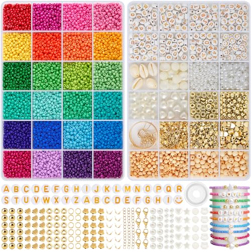 RUBY Perline 3 mm per bracciali, 24 perline di vetro colorate da infilare, mini set di perline con, infilare per kit fai da te, feste, vacanze