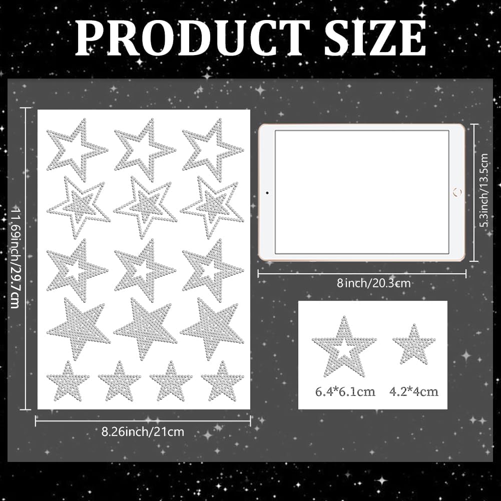 MAYJOYDIY Star Rhinestone Iron on Hotfix Transfer Hollow and Solid Stars Heat Transfer Decal Sky Night Rhinestone Hotfix Sticker Bling Clothing Decoration Applique for Shirt Bag Hat Jacket Jeans