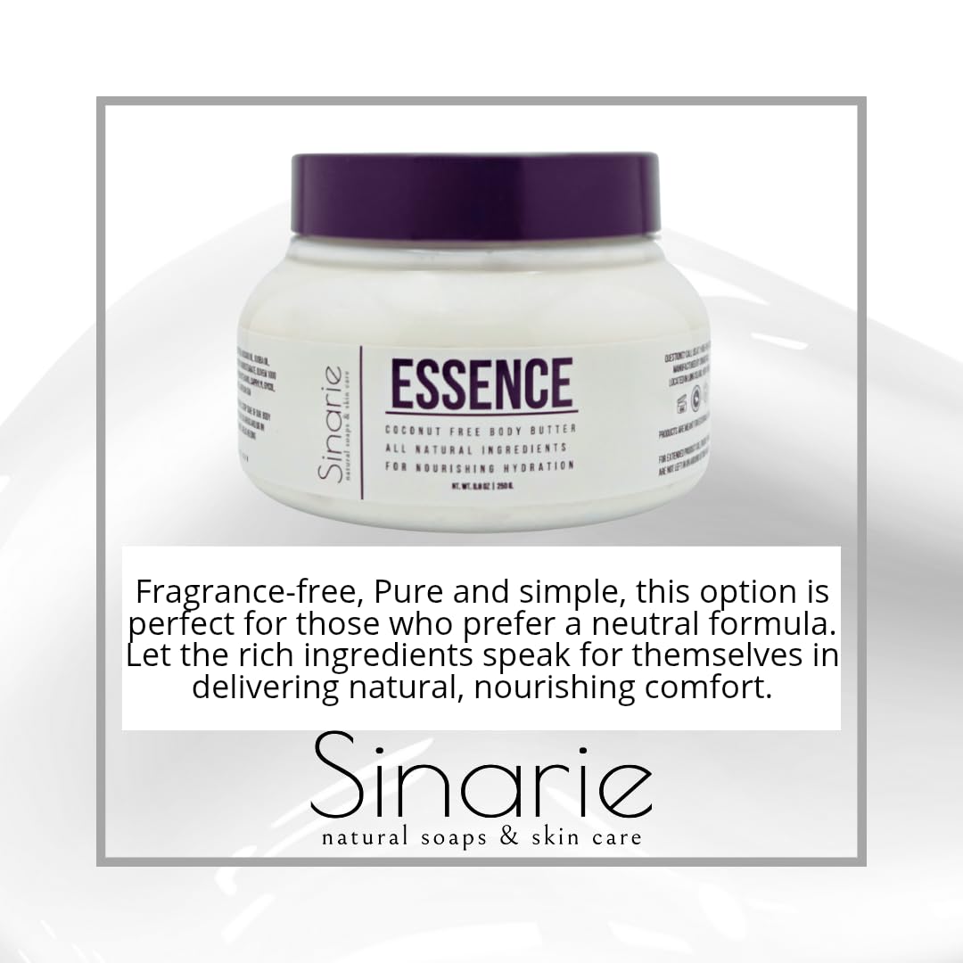Sinarie Coconut-Free Body Butter – Ultra-Nourishing Moisturizer with Mango Butter, Avocado Oil & Jojoba Oil – Hydrating & Non-Greasy Lotion for Sensitive Skin (4 oz., Essence (fragrance-free))