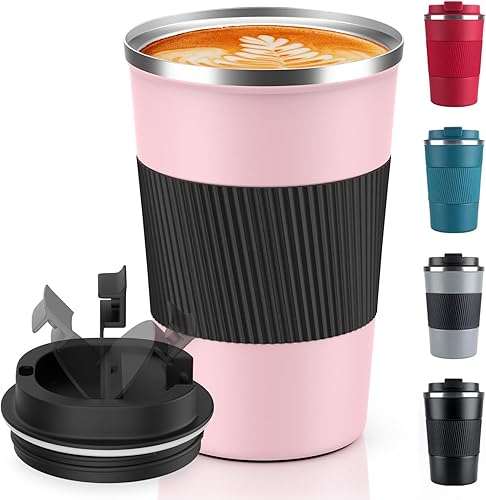 Miniatura 127 de Taza de café de 12 onzas – Taza de viaje aislada a prueba de derrames con tapa a prueba de fugas, taza de café de viaje de acero inoxidable al