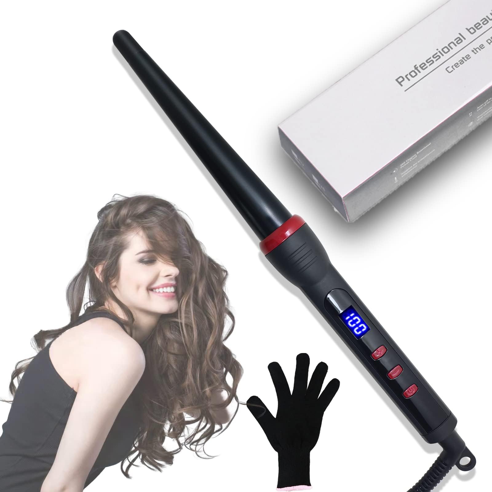 Hair Curling Wand, Duyfioa Professional Ceramic Hair Curling Iron 1-1/2 Inch Instant Heat Hair Curler with LCD 190℉ - 450℉ Temperature Control for All Hair Types Include Glove