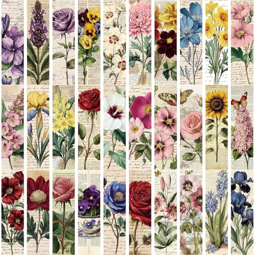 30PCS Nature Pictures of Flowers Paper Bookmarks for Book Lovers Vintage Aesthetic Bookmark Simple Style Book Accessories Natural Style Book Marks Boxed Bookmarks Set as Gifts for Students