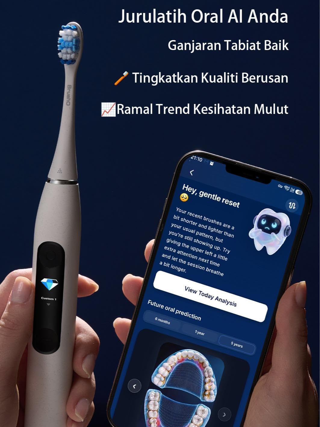 BrushO AI Electric Toothbrush with App Tracking, Real-Time Missed Spot Detection, Smart Pressure Sensor, 45-Day Battery, IPX7 Waterproof (Black)