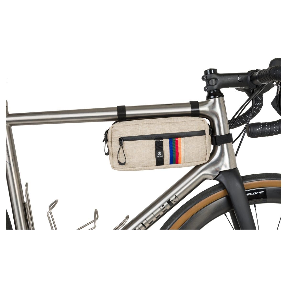 AGU Sacoche de Guidon pour Vélo Bar Bag, Sacoche de Guidon 2 litres, Hydrofuge, Réfléchissante, Montage Simple, 100 % Polyester Recyclé - Vintage