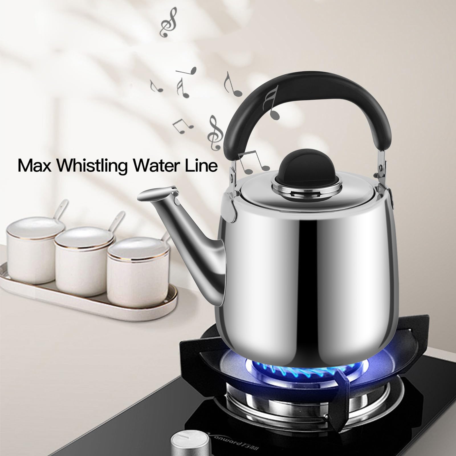 Hervidor de té, tetera silbante para estufa, tetera de acero inoxidable de 3 cuartos de galón, tetera de inducción para estufa (2.85 L, plateado)