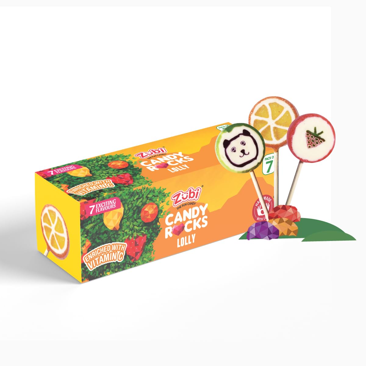 Candy Rock Lolly | Enriched with Vitamin C | Handmade Lollies | 7 Exciting Flavours (7 Lollipops)