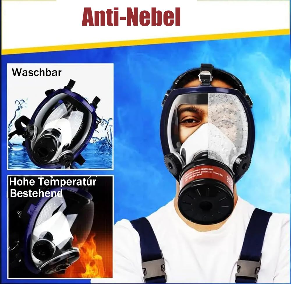 Máscara de gas, máscara completa, protección contra el polvo, supervivencia, nuclear y química, con filtro de carbón activo, protección respiratoria, polvo fino para vapores de gases, productos