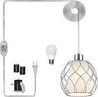 Vista 1 de Plug in Pendant Light,Hanging Light with Plug in Cord,Silver Hanging Lamp with Dimmable Switch,15 ft Clear Cord,Hanging Light Fixture for Kitchen