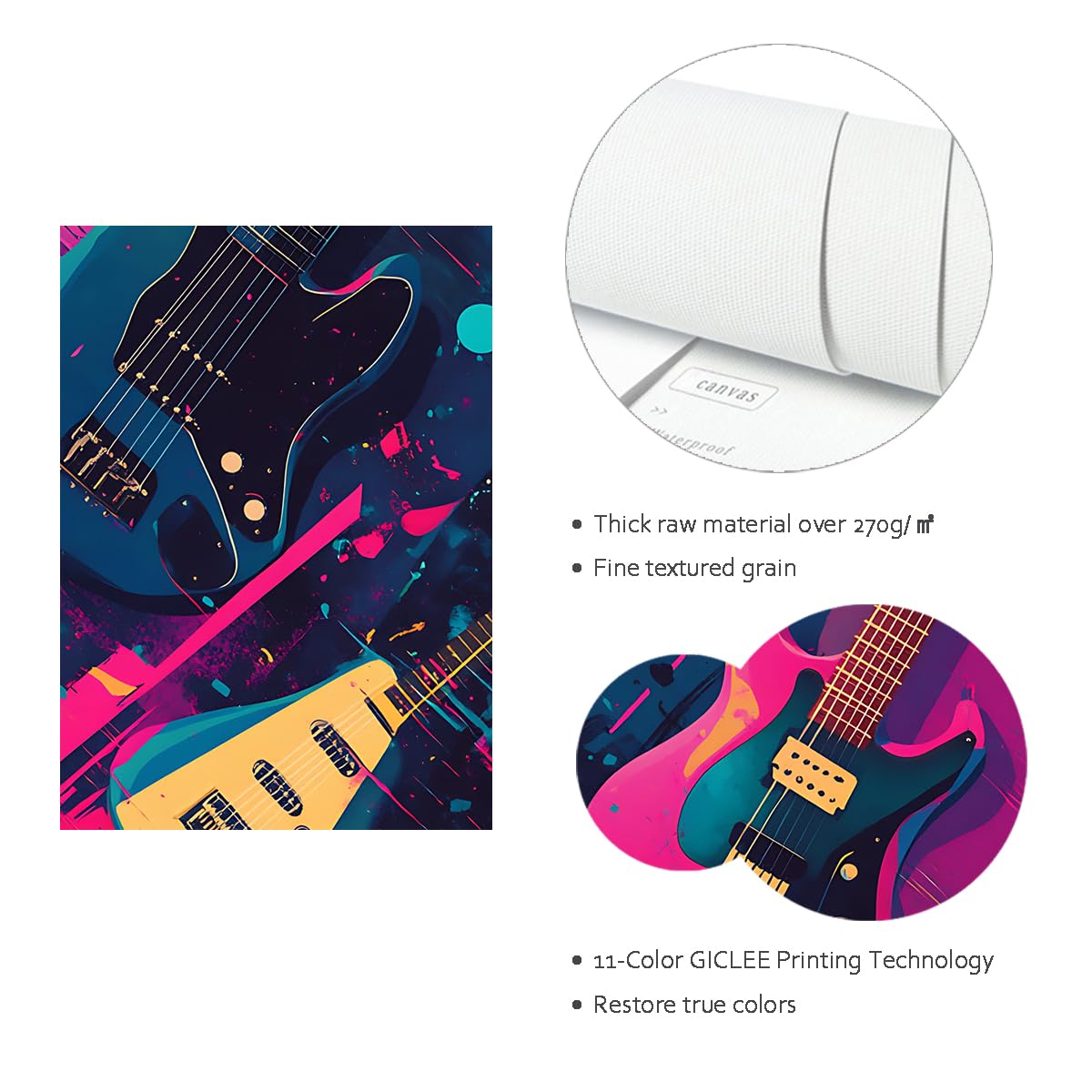 YUNART Graffiti Chitarra Stampe su tela Arte murale Decorazioni murali a tema musicale Poster moderni colorati di strumenti musicali Foto per Studio 60x90cm Innerframe